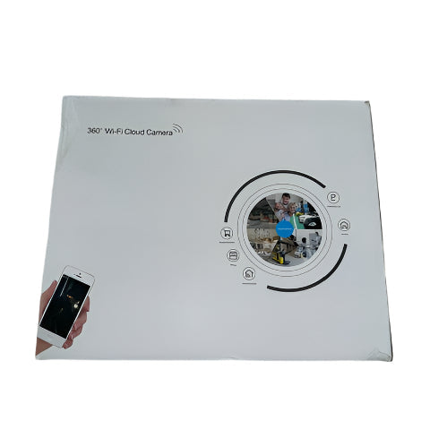 Front of 360° Wi-Fi Cloud Camera retail box showing product image and branding