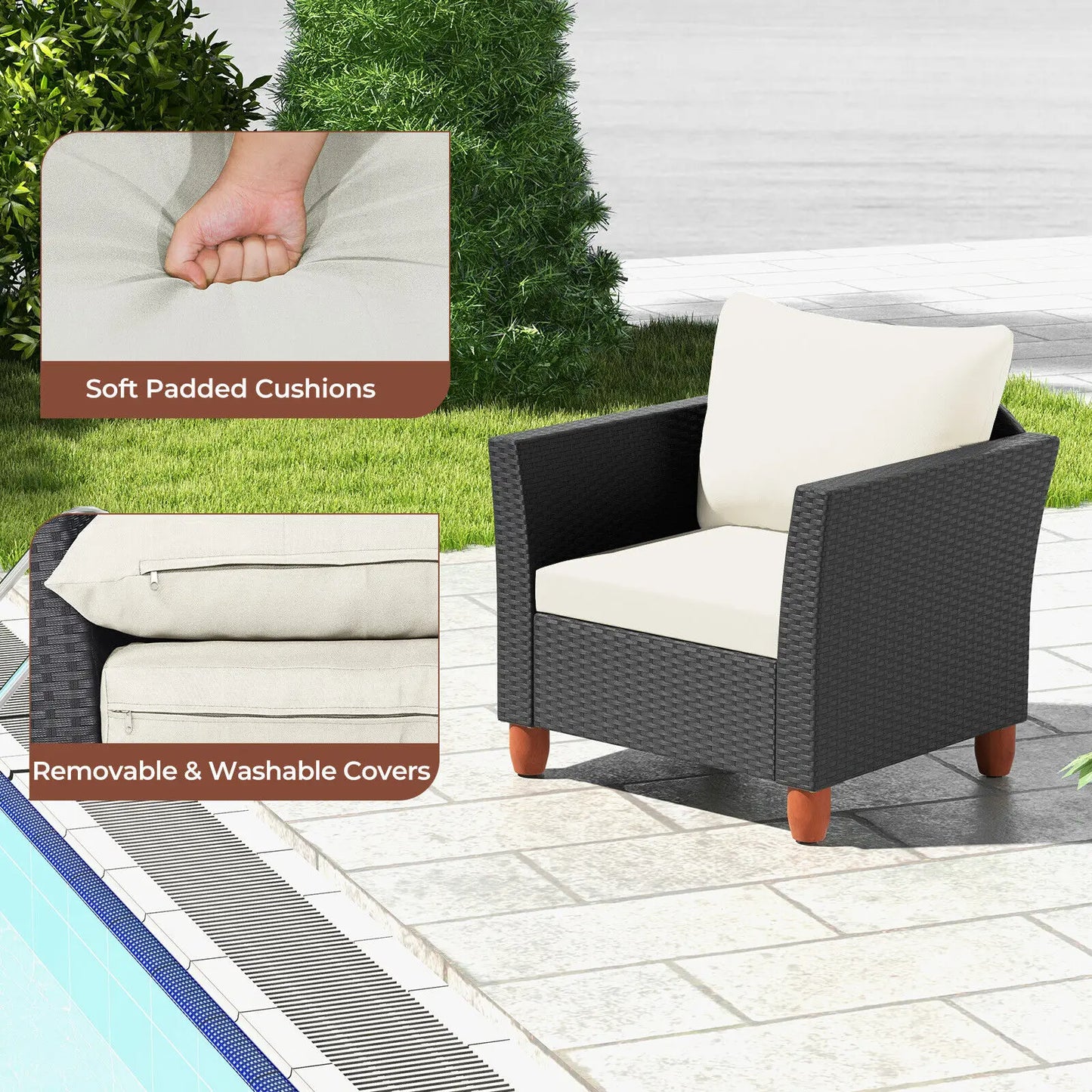 3 Piece Patio Wicker Sofa Set