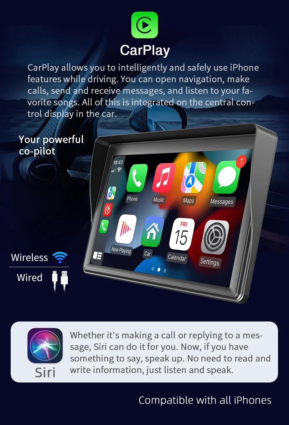 7" Wireless Car Display